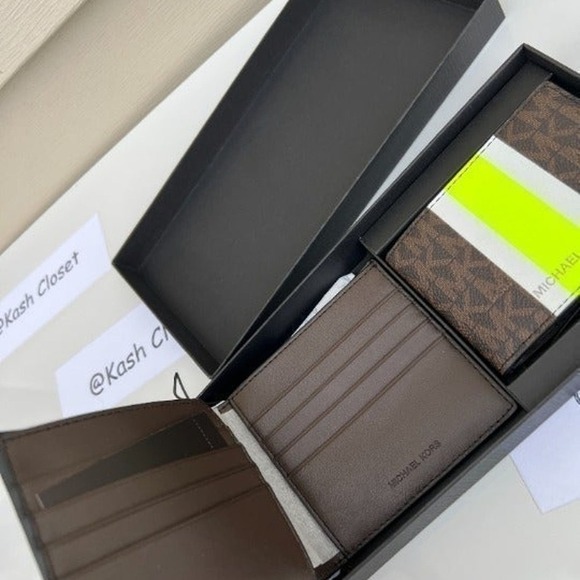 Michael kors Men Wallet Card Case Gift box set Brown Neon - Picture 4 of 6